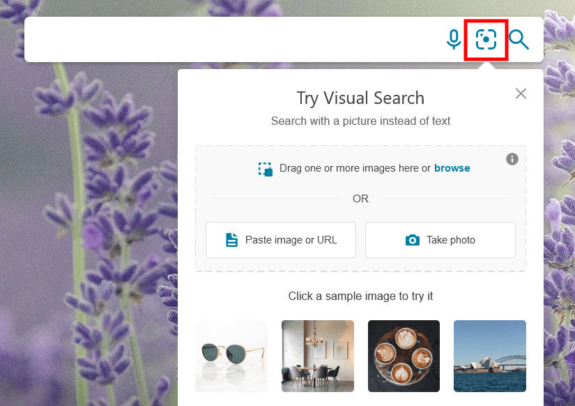 How to start a visual search using Bing